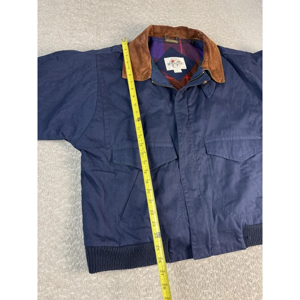 Vintage McGregor Jacket Mens Large Navy Suede Collar Plaid Lined Bomber Coat‎